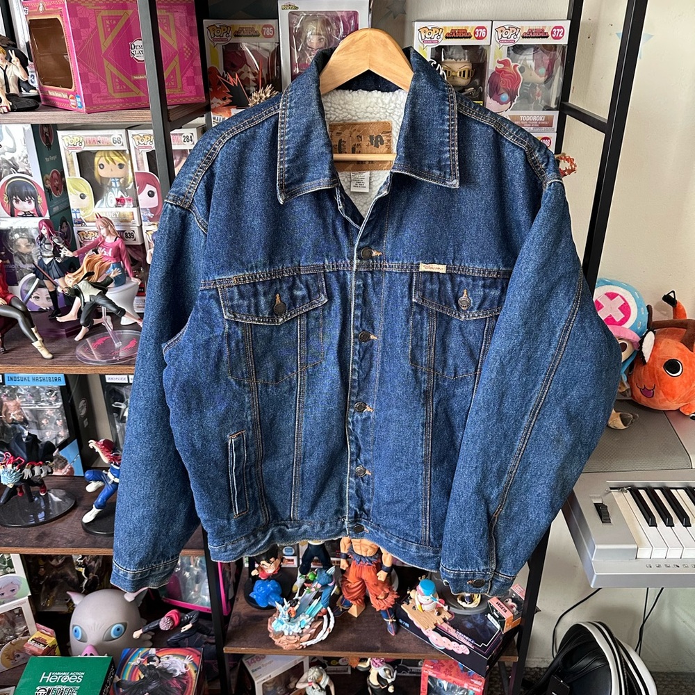 Vintage Y2K Cosmo Dark Wash Sherpa Lined Denim Jacket Men’s L